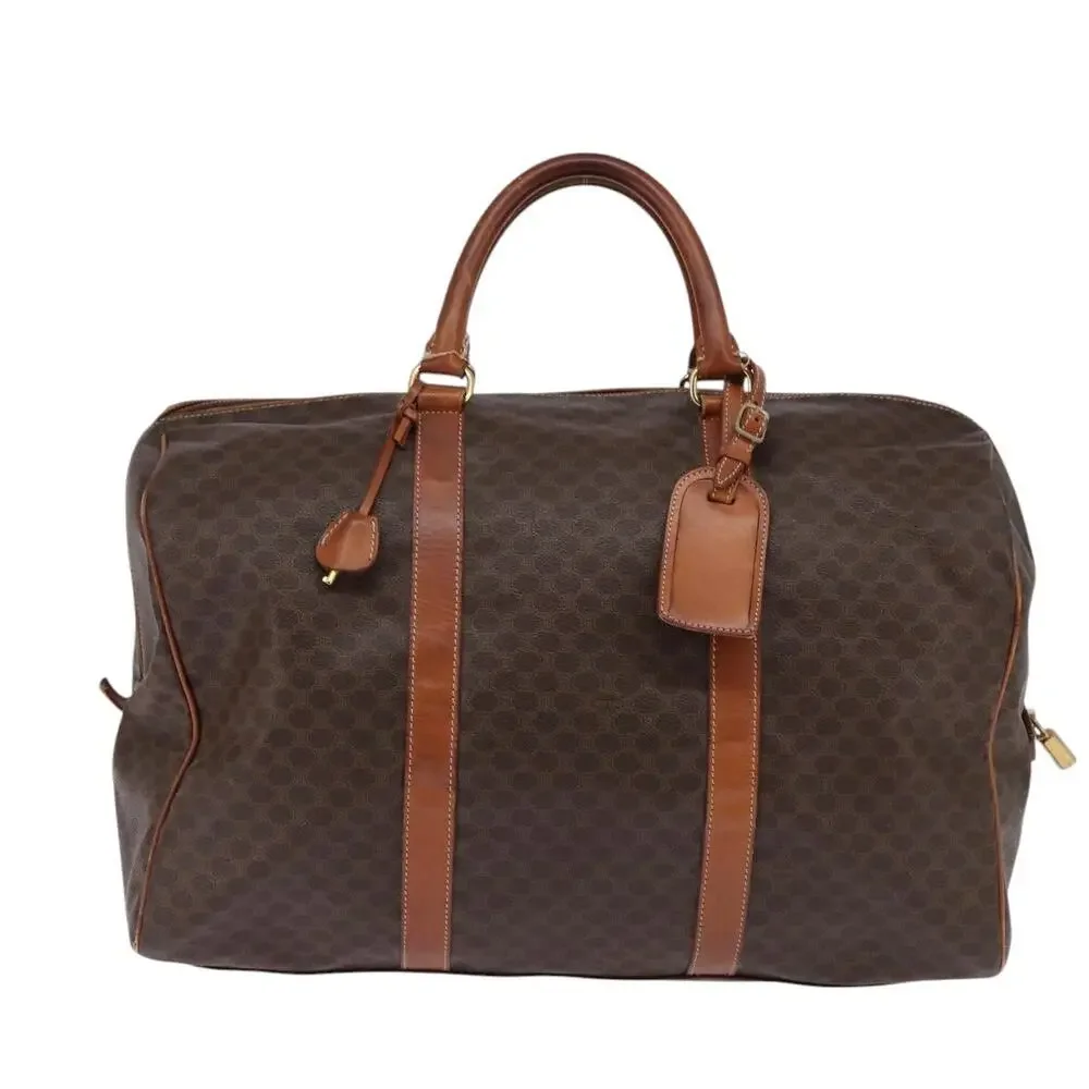 CELINE Macadam Canvas Boston Bag Pvc Leather Brown Gold